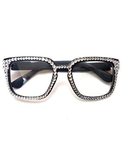 NYStyle Hand Placed Clear Rhinestones Black Frame Glasses - Elevate Styles
