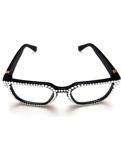 NYStyle Hand Placed Clear Rhinestones Black Frame Glasses - Elevate Styles
