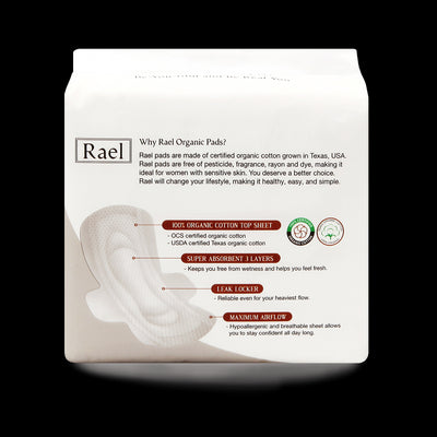 Rael Certified Organic Cotton Menstural Regular Pads Ultra Thin With Wings - 2Pack-28 total - Unscented - Elevate Styles
