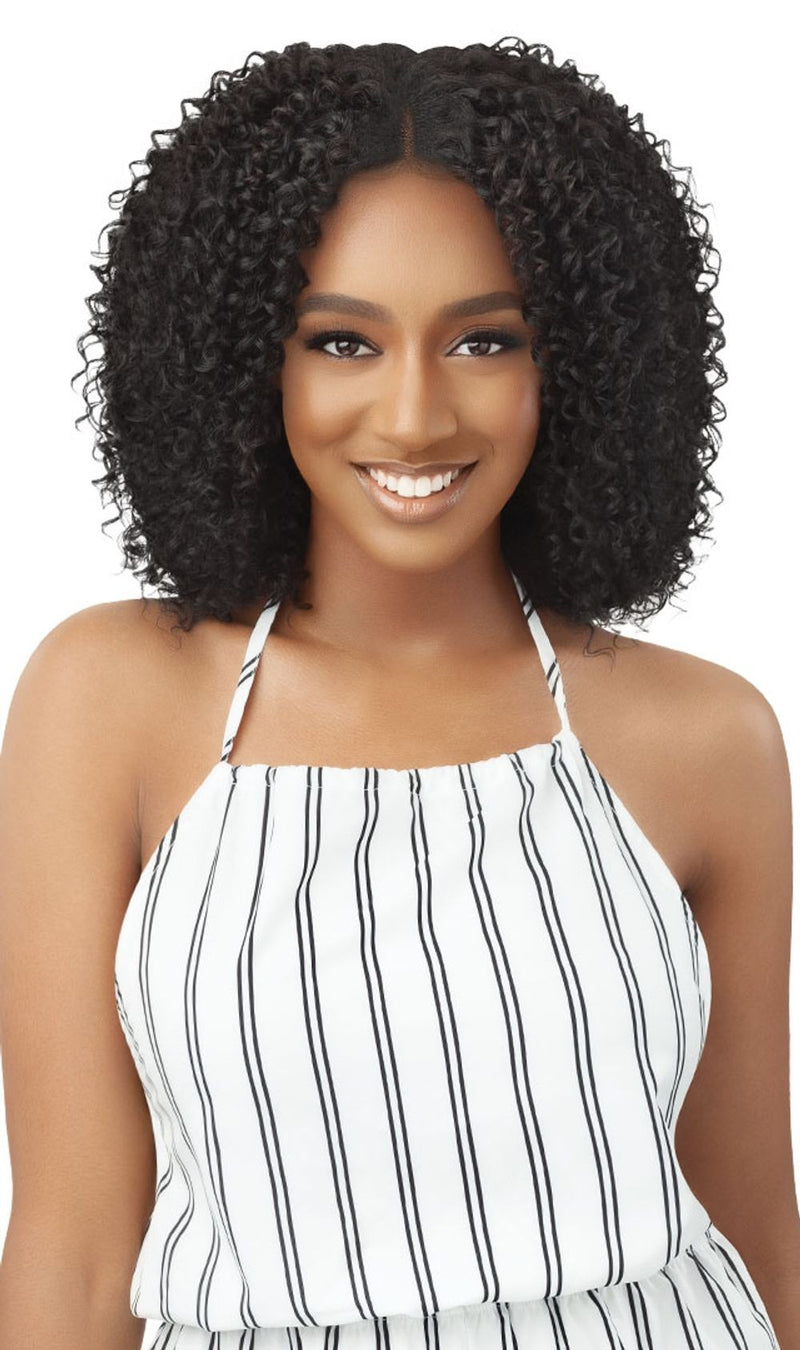 Outre Big Beautiful Hair Human Blend Leave Out U Part Wig Curly Twist 14" - Elevate Styles
