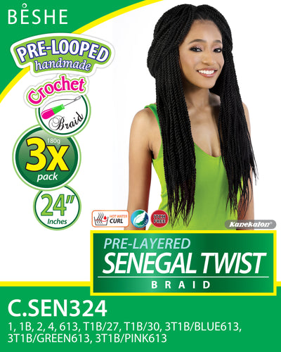 Beshe Crochet Braid 3X Pack Pre-Layered Senegal Twist Braid C.SEN324 - Elevate Styles
