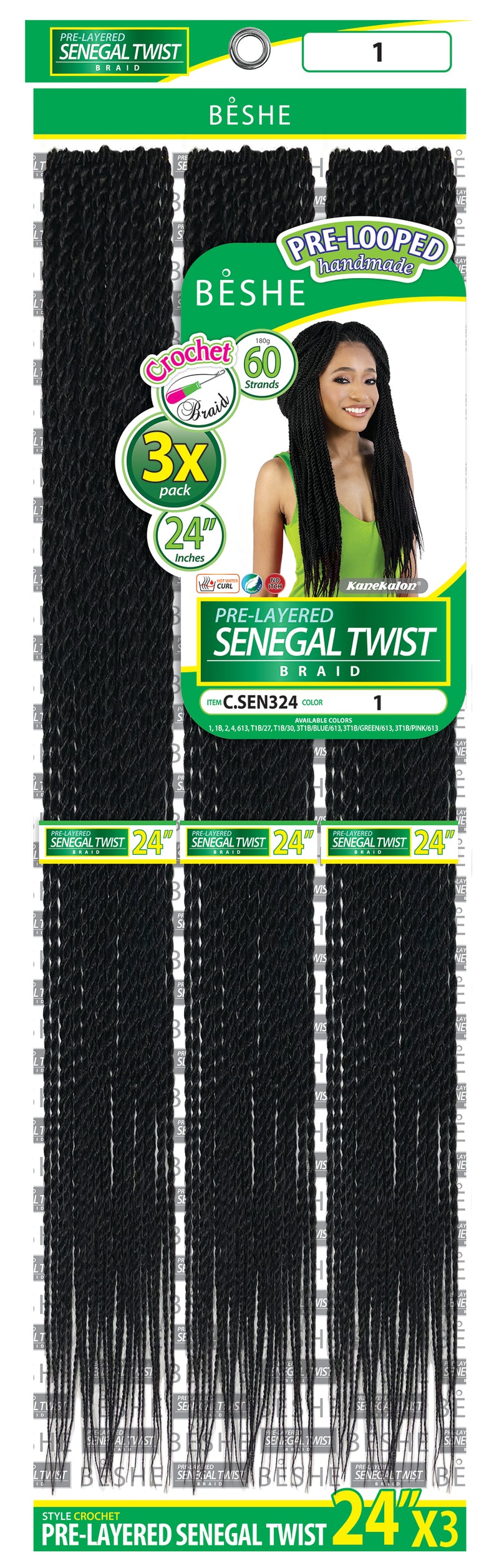 Beshe Crochet Braid 3X Pack Pre-Layered Senegal Twist Braid C.SEN324 - Elevate Styles
