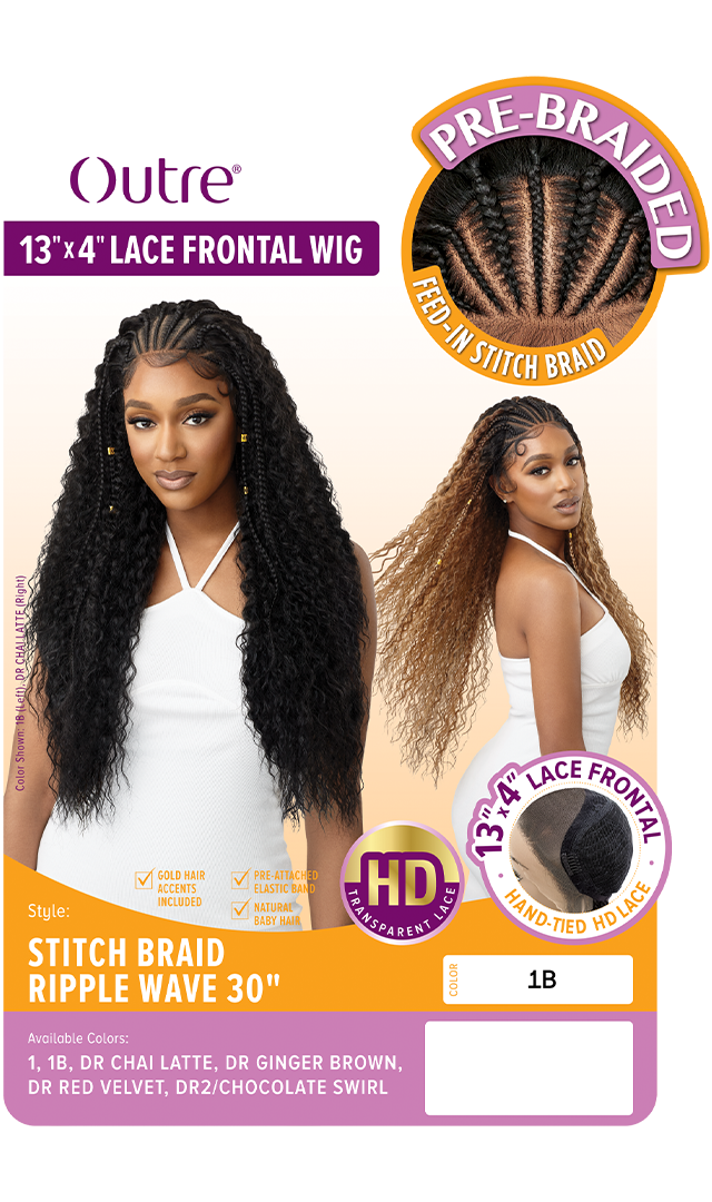 Outre 13"x 4" Pre-Braided Feed-In-Stitch Braid Lace Front Wig Ripple Wave 30" - Elevate Styles