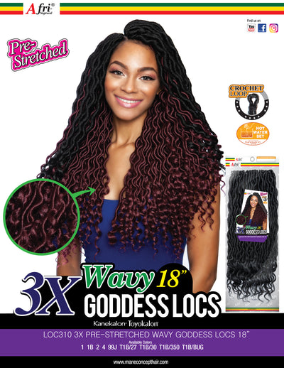 Mane Concept Afri Naptural Crochet Braid 3x Wavy Goddess Locs 18" LOC310 - Elevate Styles