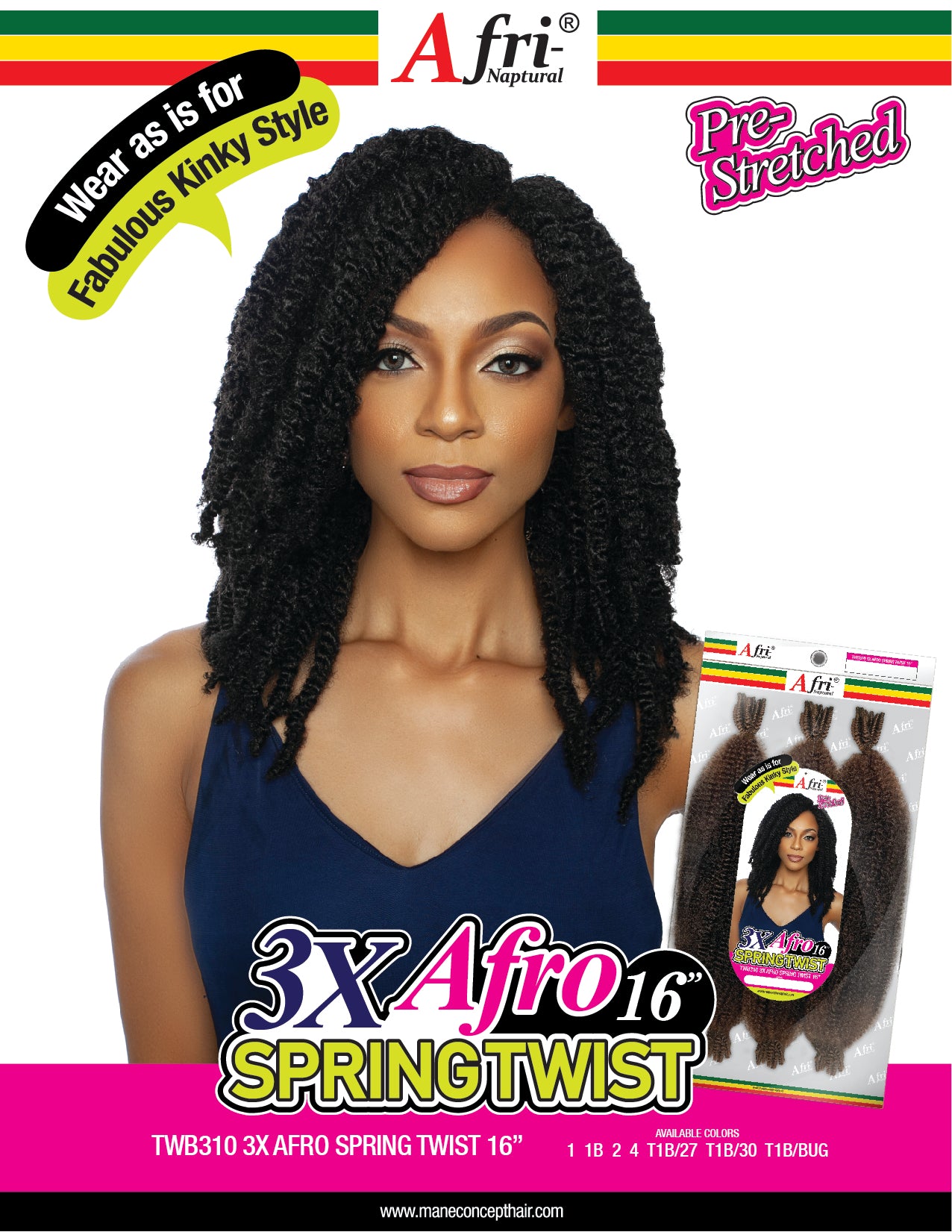 Mane Concept Afri Naptural Crochet Braid 3x Afro Spring Twist 16