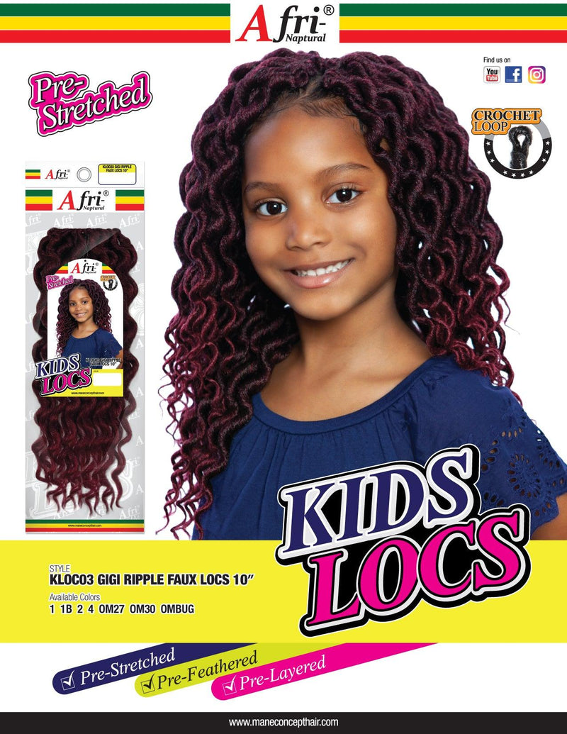 Afri Naptural Synthetic Kids Crochet Braid Kids Locs Gigi Ripple Faux Locs 10" KLOC03 - Elevate Styles