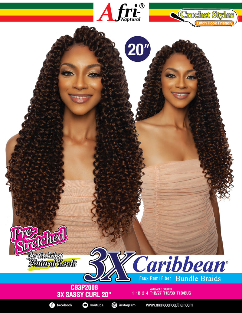 Mane Concept Afri Naptural Caribbean Crochet Braid 3x Sassy Curl 20" CB3P2008 - Elevate Styles