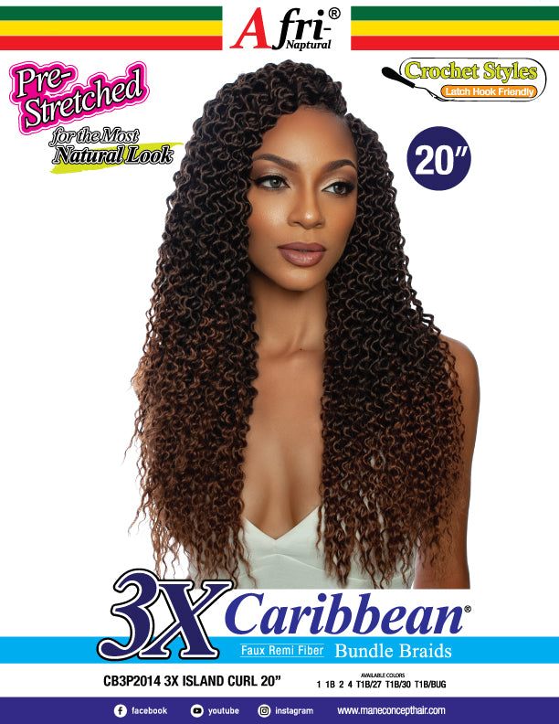 Mane Concept Afri Naptural Caribbean Crochet Braid 3x Island Curl 20" CB3P2014 - Elevate Styles