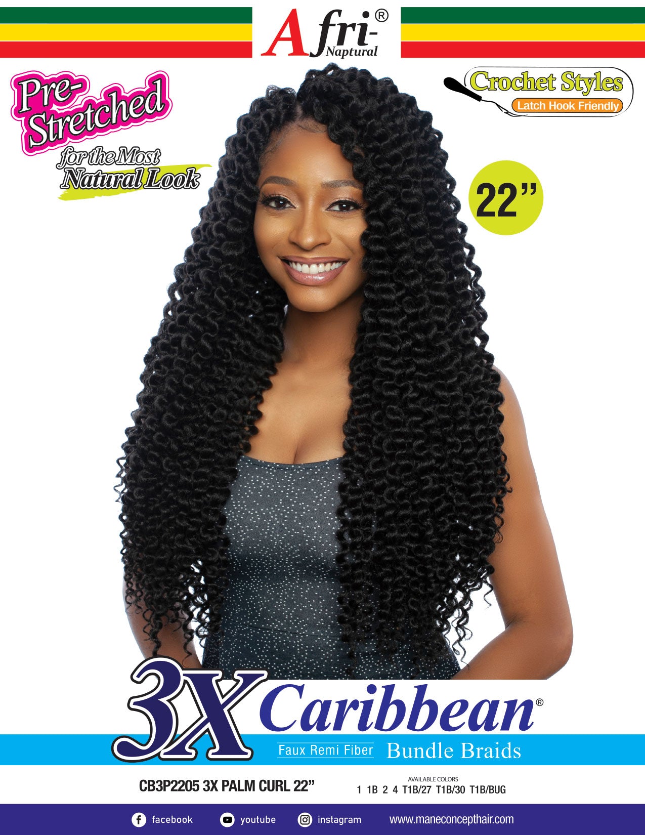 Mane Concept Afri Naptural Caribbean Crochet Braid 3x Palm Curl 22" CB3P2205 - Elevate Styles