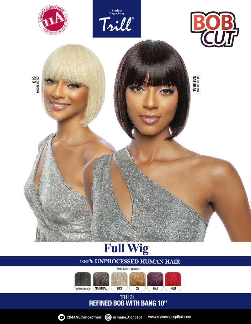 Mane Concept 11A 100% Unprocessed Human Hair Refined Bob With Bang 10" TR1131 - Elevate Styles