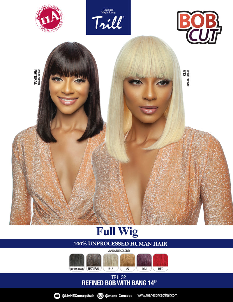 Mane Concept 11A 100% Unprocessed Human Hair Refined Bob With Bang 14" TR1132 - Elevate Styles