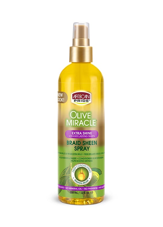 African Pride Olive Miracle Extra Shine Braid Sheen Spray 12 Oz - Elevate Styles