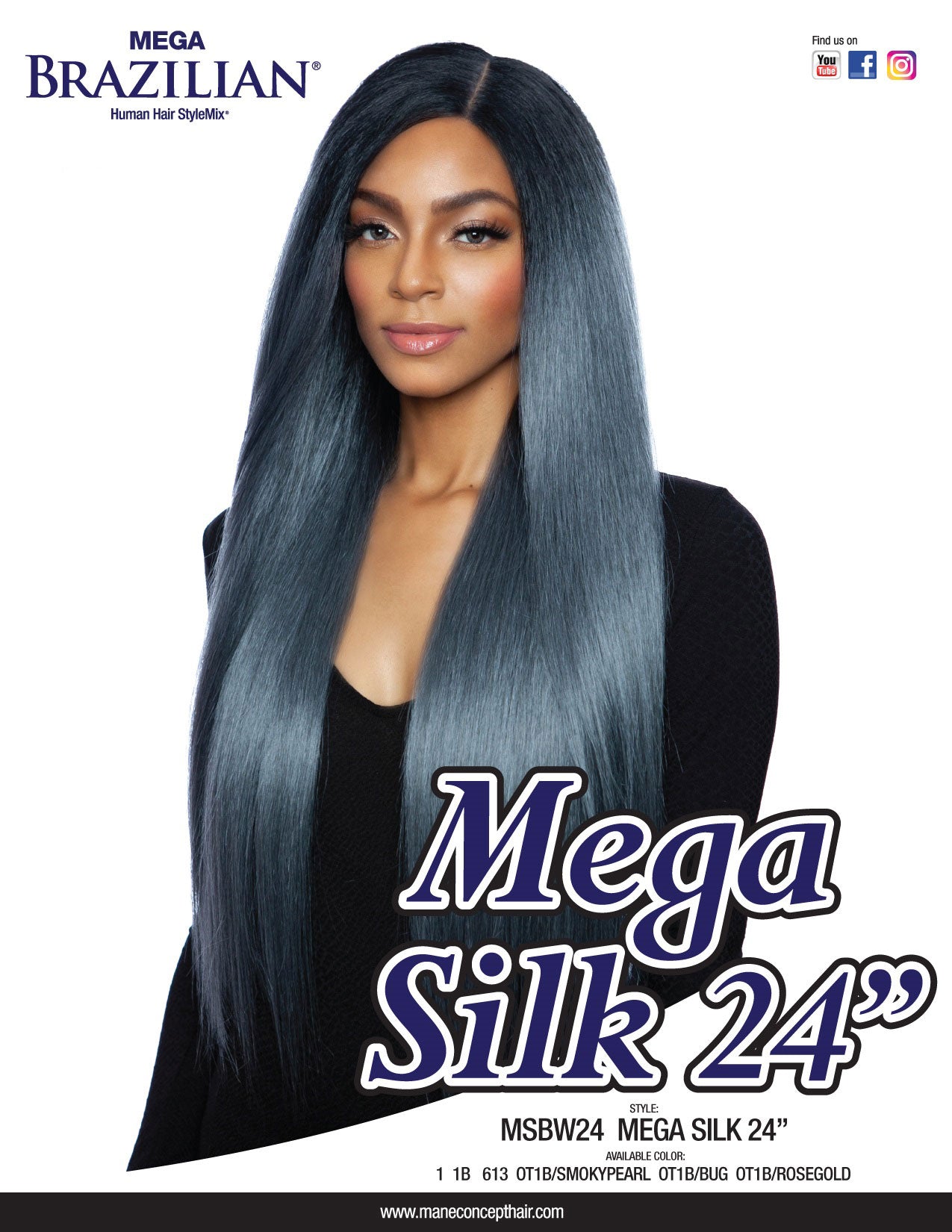 Mane Concept Mega Brazilian Single Bundle Human Hair Mix Silky Straight 24" MSBW24 - Elevate Styles